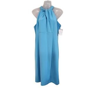Julia Jordan Twist Halter Midi Cocktail Sheath Dress Sleeveless Blue Size 10